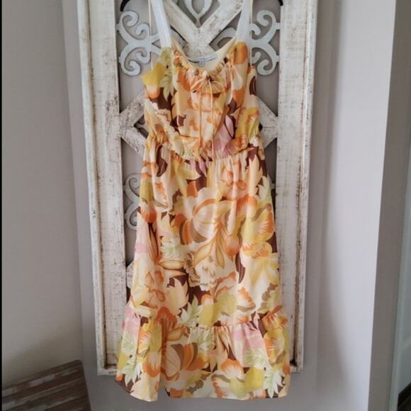 New Collective Concepts Sleeveless Crochet Trim Blouson Midi Dress Yellow Multi - Picture 7 of 13